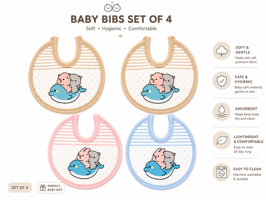 Baby Bibs Set of 4 – Ultra Soft & Safe Feeding Bibs SMALL