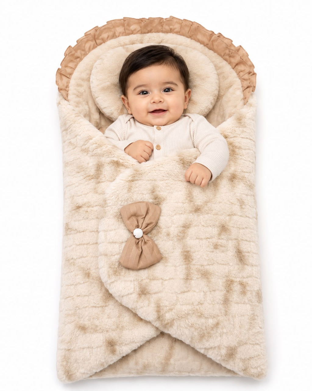 Luxury Fur Baby Swaddle Wrap with Pillow – Ultra Soft & Cozy Sleeping Bag