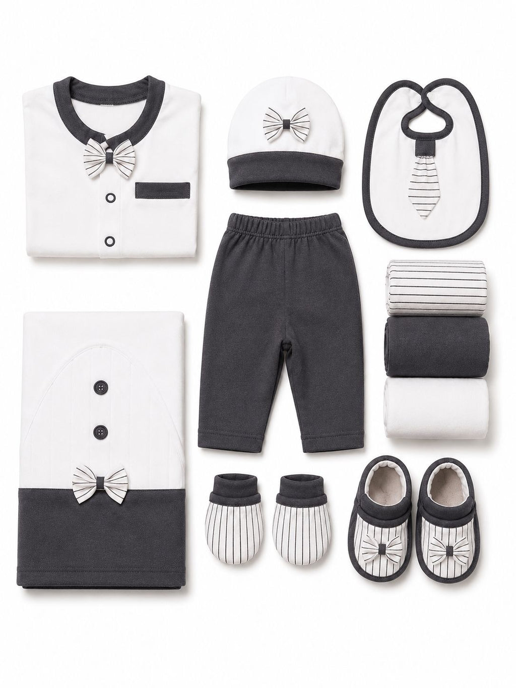 Premium 11-Piece Newborn Gift Set – Grey & White Collection