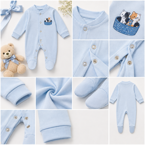 3 Piece Baby Romper Set – Blue Collection | 0–3 Months