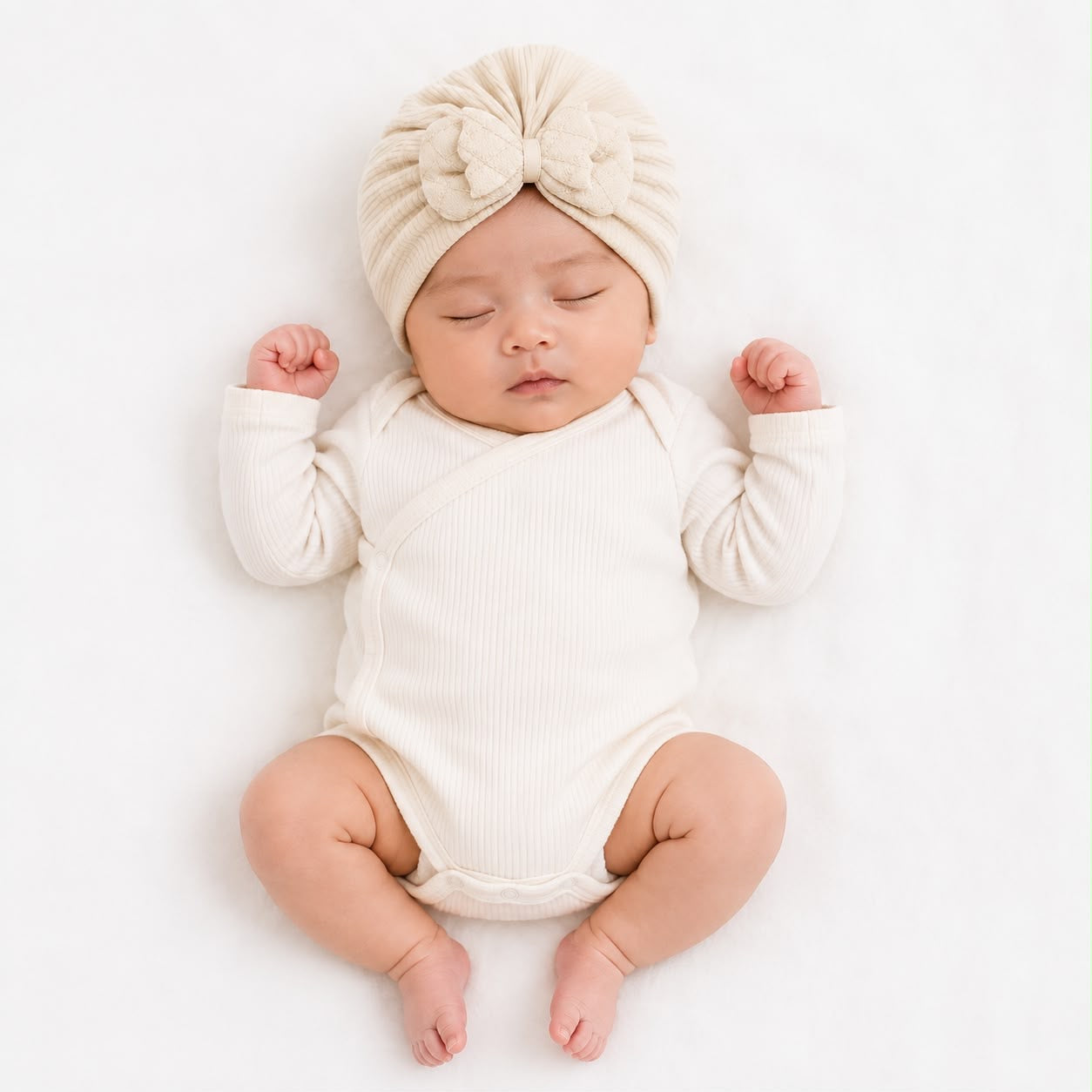 Baby Girls Soft White Bow Headband Cap – Cute & Stylish Newborn Headwear