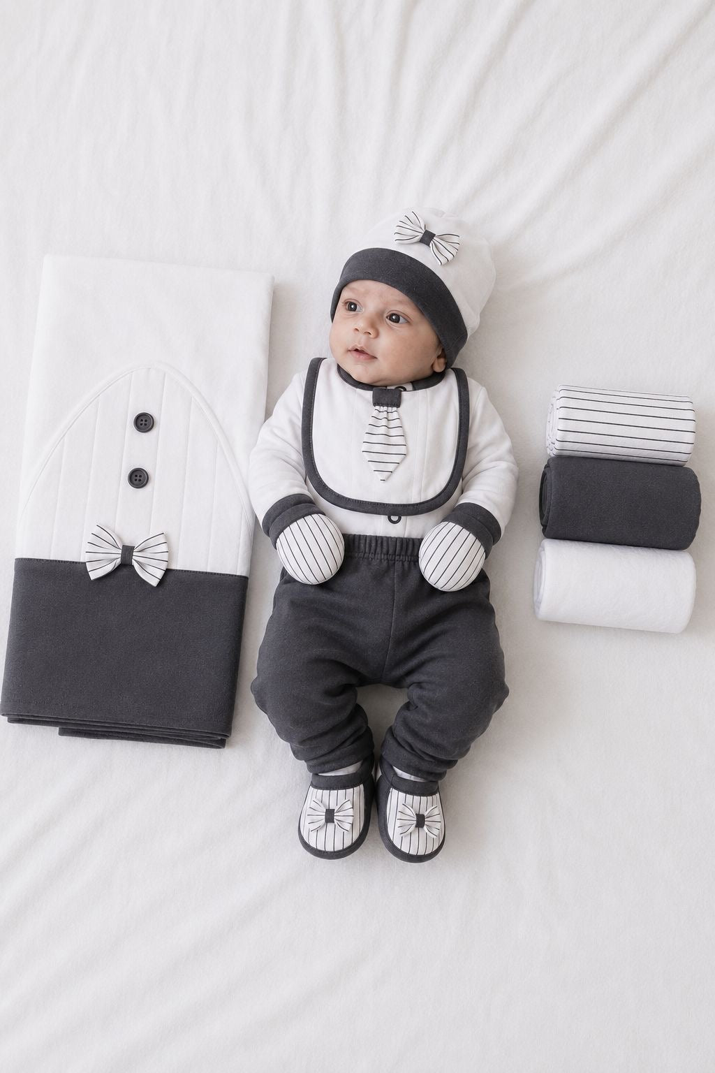 Premium 11-Piece Newborn Gift Set – Grey & White Collection