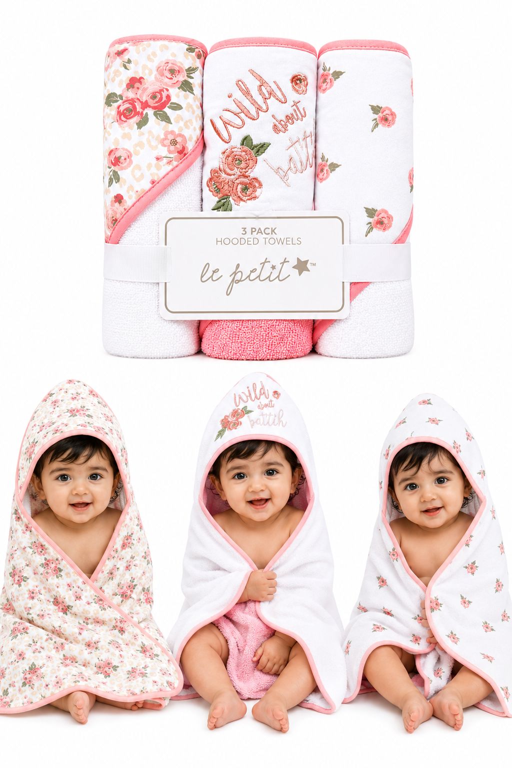 3-Pack Baby Hooded Towels – Ultra Soft Floral Bath Towels for Newborn Girls
