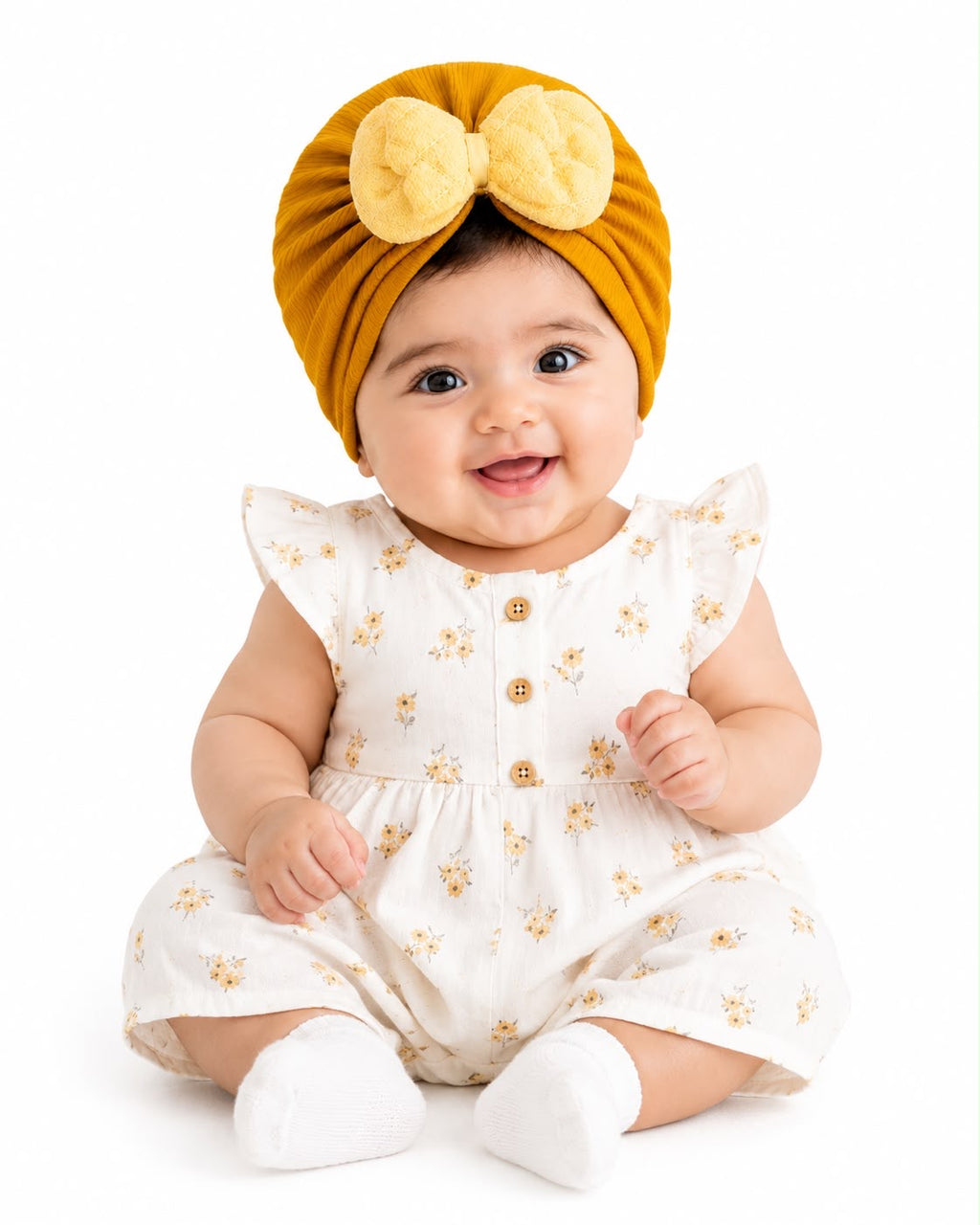 Baby Girls Soft Yellowish Bow Headband Cap – Cute & Stylish Newborn Headwear