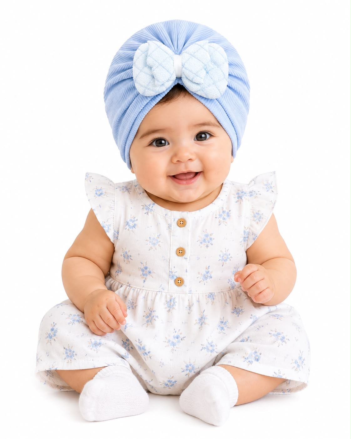 Baby Girls Soft Blue Bow Headband Cap – Cute & Stylish Newborn Headwear