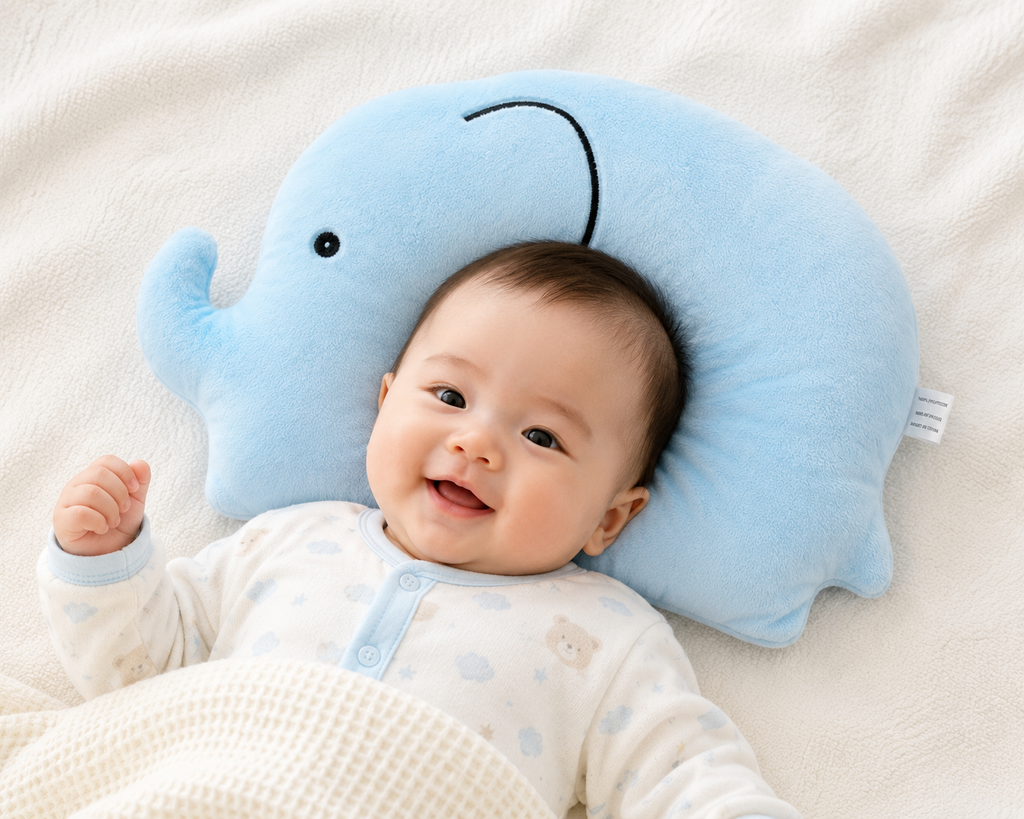 Elephant Baby Head Support PILLOW – Ultra Soft Infant Cushion 🐘🤍