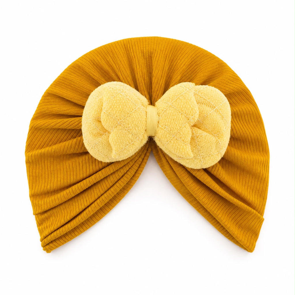 Baby Girls Soft Yellowish Bow Headband Cap – Cute & Stylish Newborn Headwear