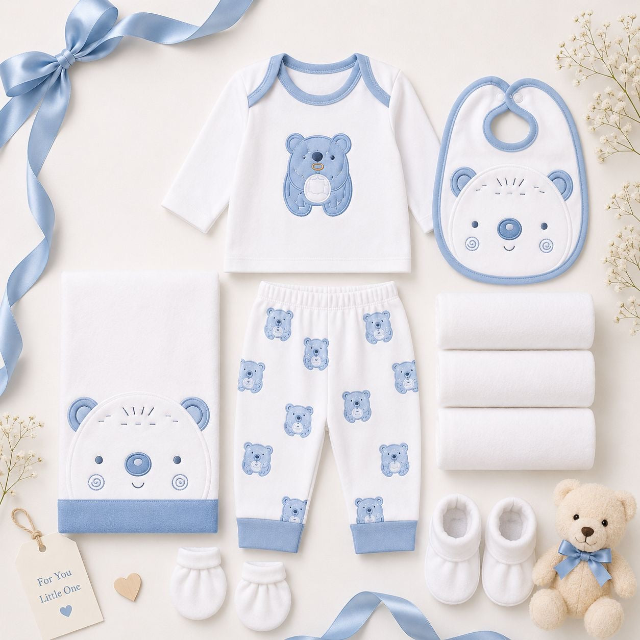 Premium Teddy Bear Newborn Gift Set – Baby Blue Collection