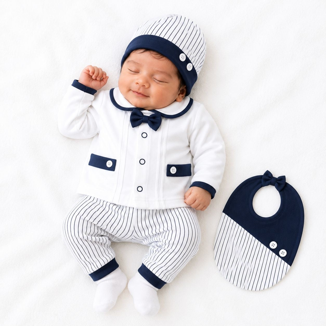 Classic Navy Blue & White Baby Boy 7-Piece Gift Set