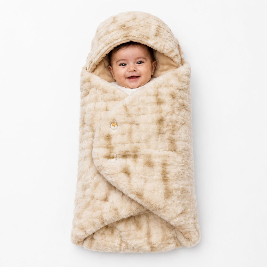 Luxury Fur Baby Swaddle Wrap with Pillow – Ultra Soft & Cozy Sleeping Bag