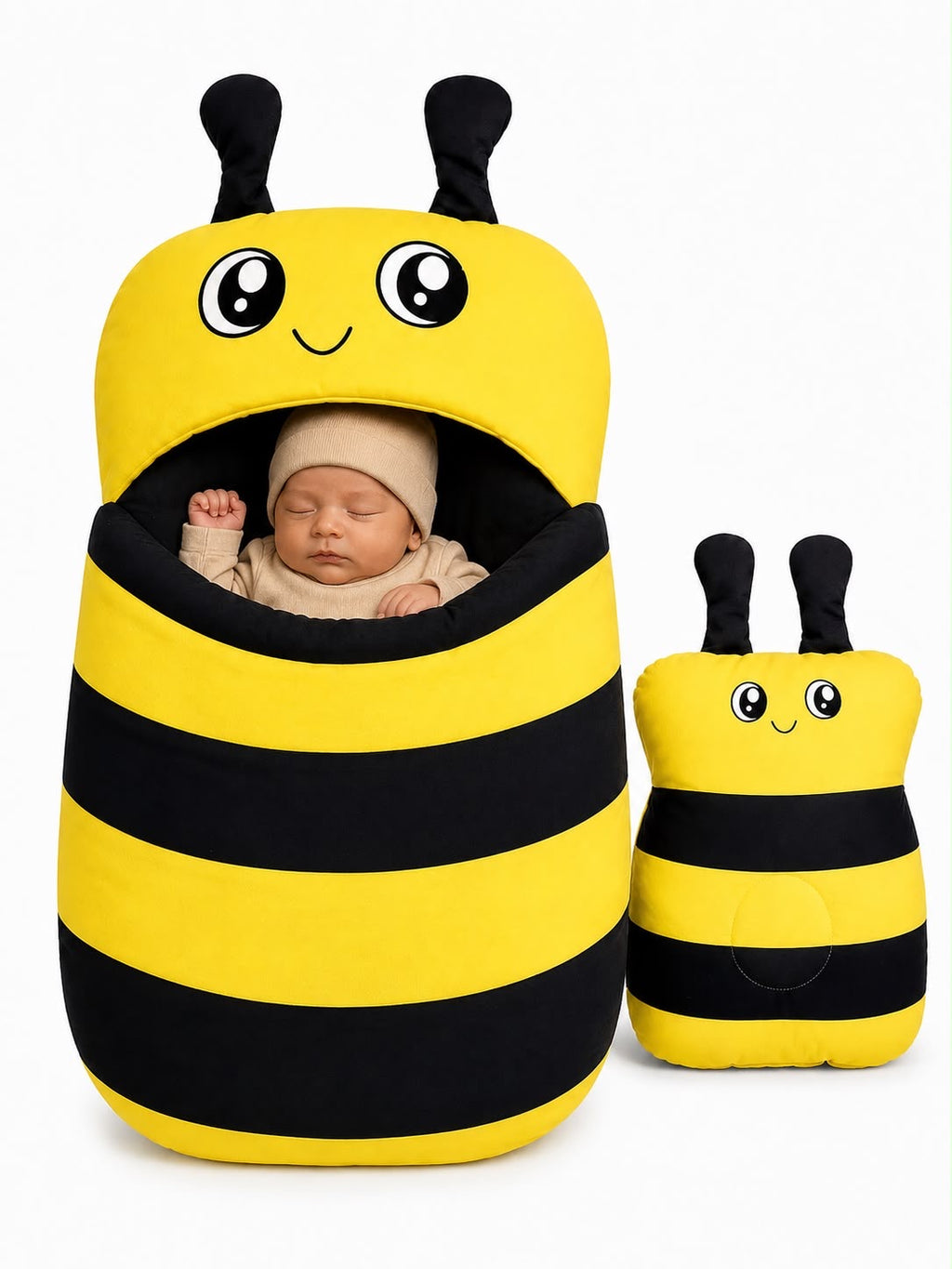 🐝 Baby Bee Sleeping Bag with Matching Pillow | Soft Plush Newborn Nest