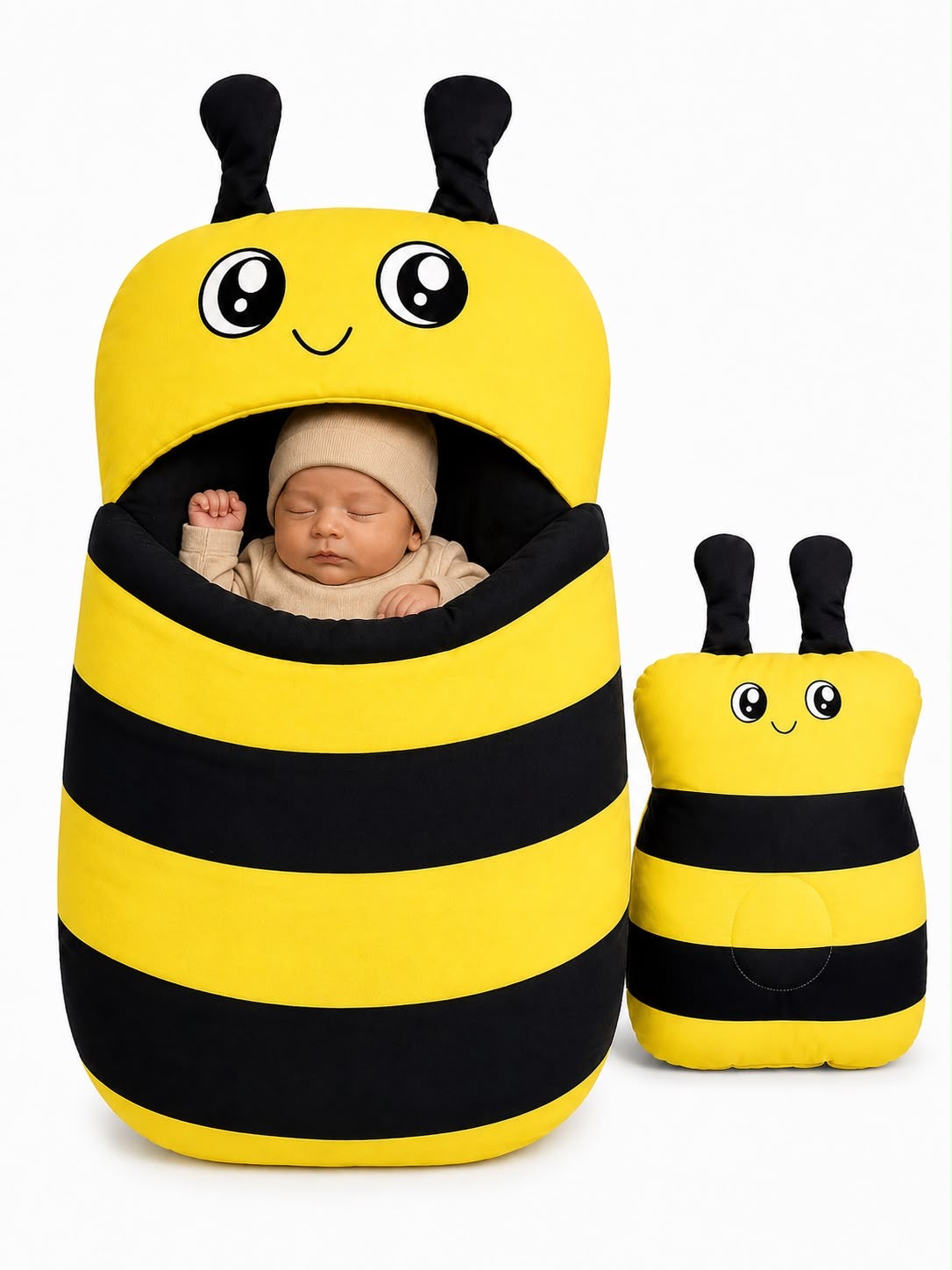🐝 Baby Bee Sleeping Bag with Matching Pillow | Soft Plush Newborn Nest