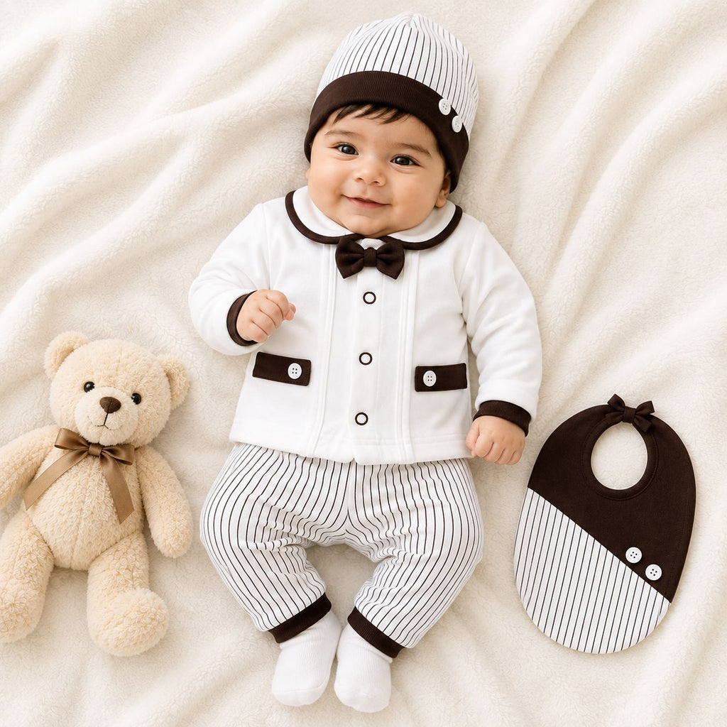 Classic Navy Brown & White Baby Boy 7-Piece Gift Set