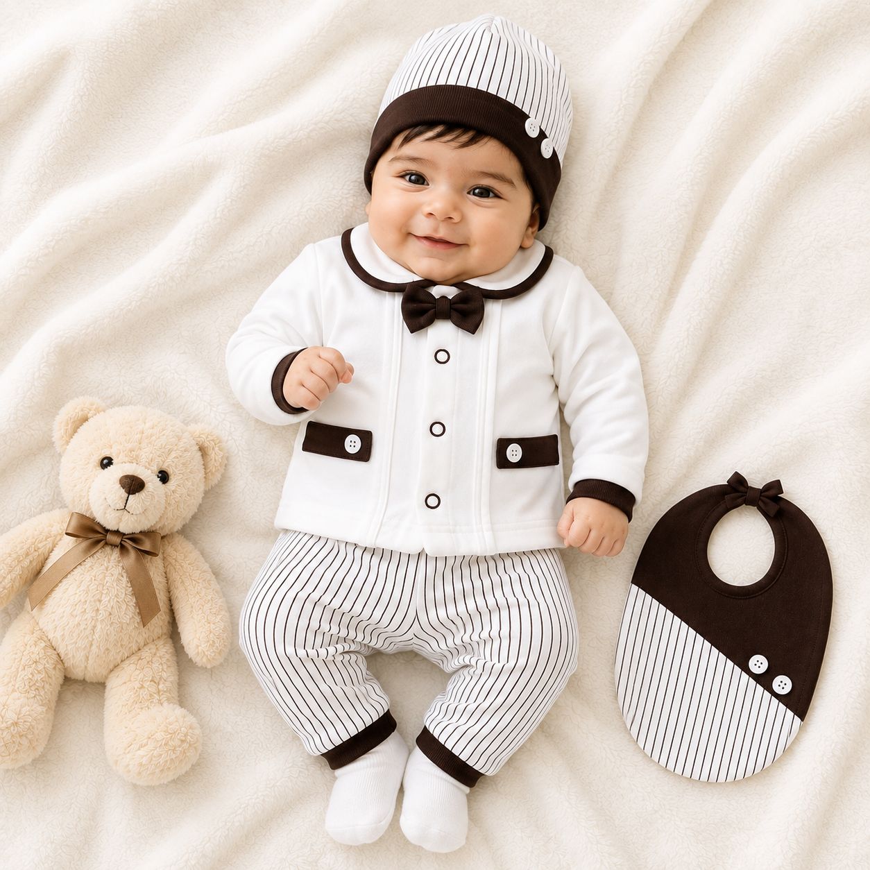 Classic Navy Brown & White Baby Boy 7-Piece Gift Set