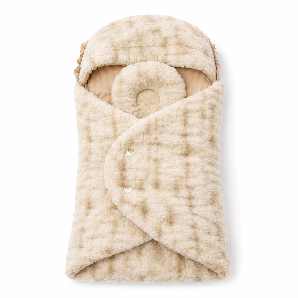 Luxury Fur Baby Swaddle Wrap with Pillow – Ultra Soft & Cozy Sleeping Bag