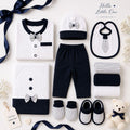 Premium 11-Piece Newborn Gift Set – Navy Blue & White Collection