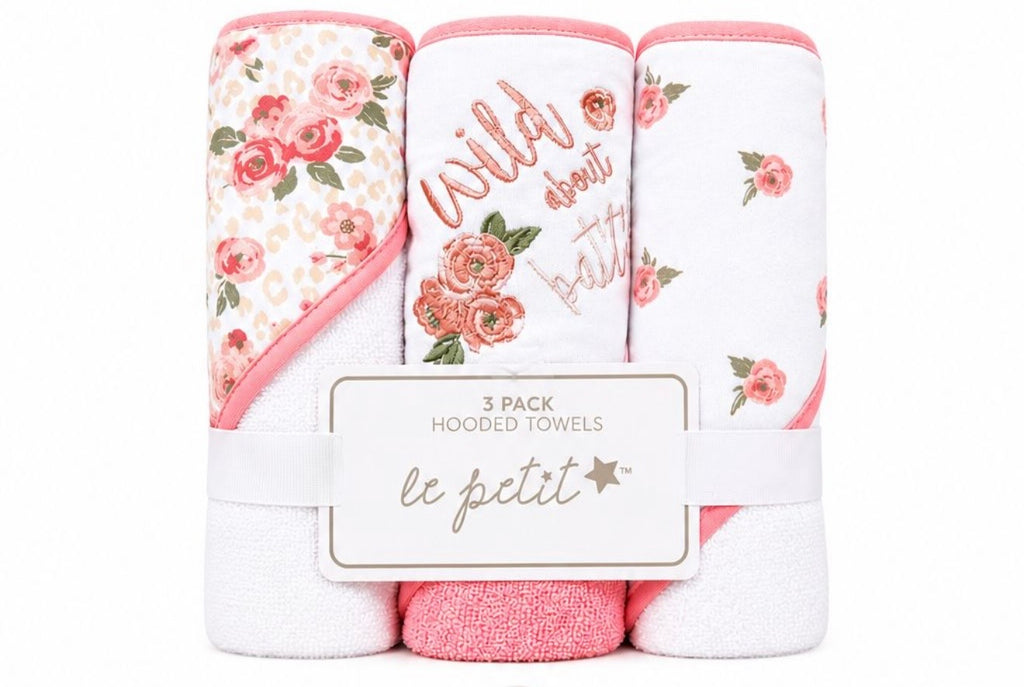 3-Pack Baby Hooded Towels – Ultra Soft Floral Bath Towels for Newborn Girls