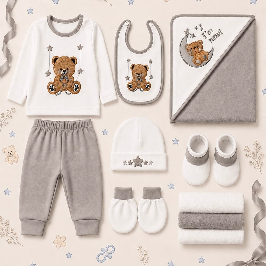 Baby Grey Newborn Gift Set – 11-Piece Essentials Set
