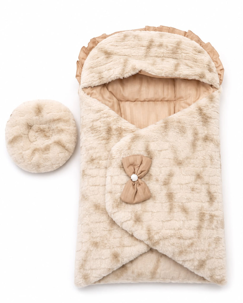 Luxury Fur Baby Swaddle Wrap with Pillow – Ultra Soft & Cozy Sleeping Bag