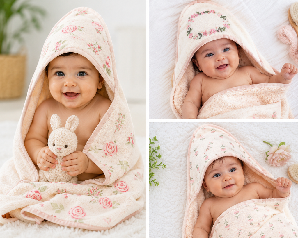 3-Pack Baby Hooded Towels – Ultra Soft Floral Bath Towels for Newborn Girls