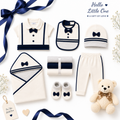 10-Piece Newborn Baby Gift Set – Cream & Navy Blue Bow Collection