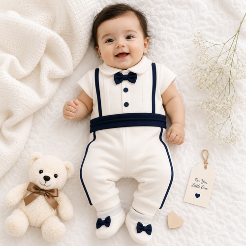10-Piece Newborn Baby Gift Set – Cream & Navy Blue Bow Collection