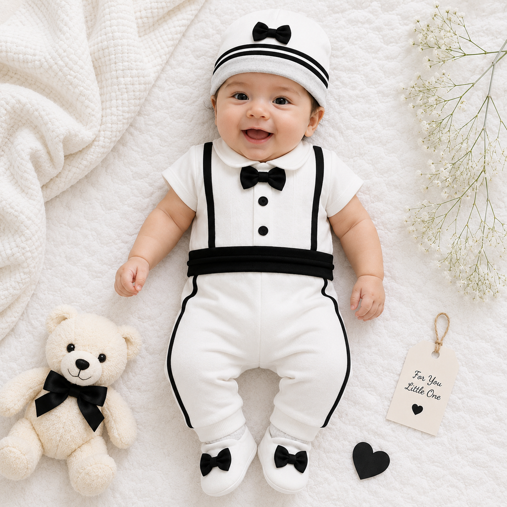 10-Piece Newborn Baby Gift Set – Cream & Black Bow Collection