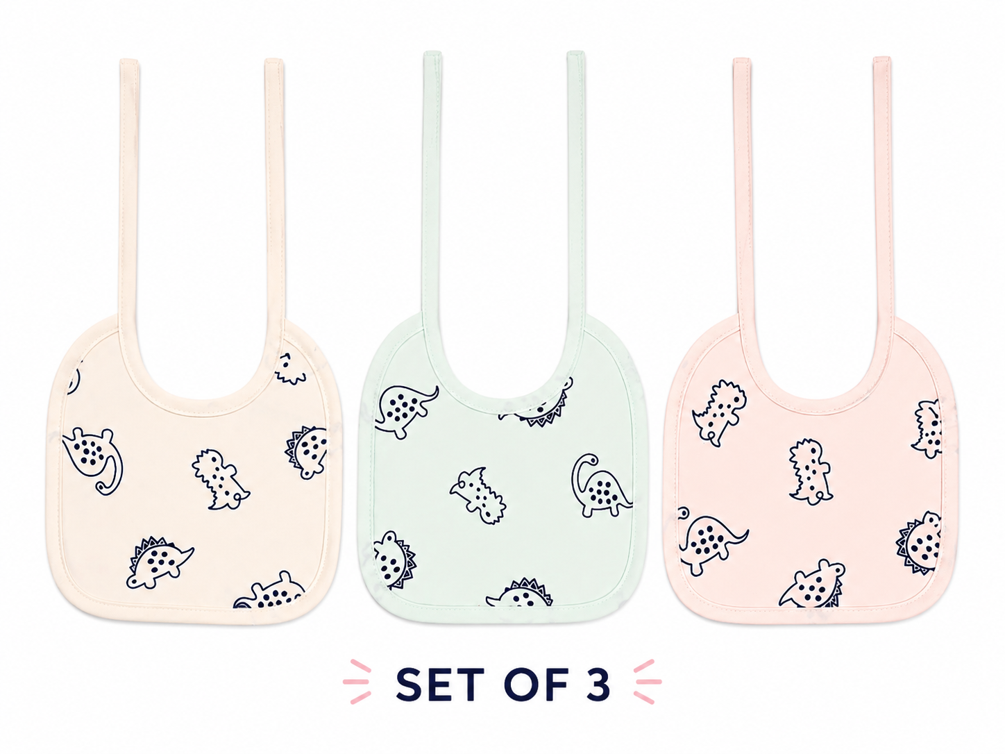 Baby Dinosaur Feeding Bibs – 3-Piece Set | Soft & Cute Baby Bibs (LARGE)