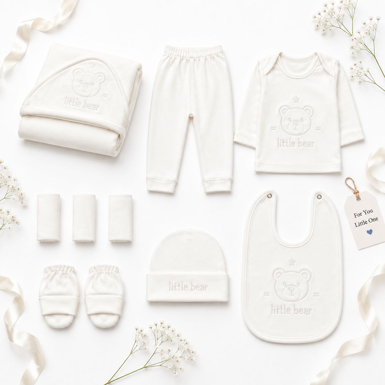 Little Bear 10-Piece Newborn Baby Gift Set WHITE Winter Collection